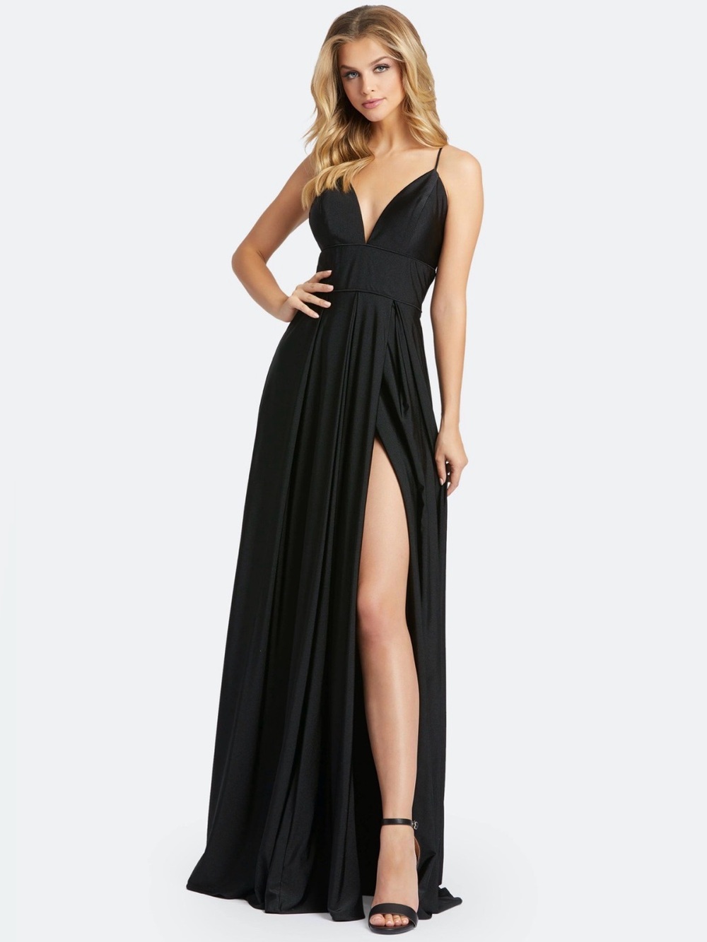 Mac Duggal Black Plunge-Neck Spaghetti-Strap Maxi Gown 2